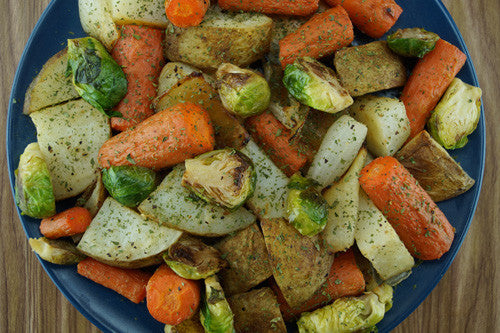 Easy One-Tray Roast with Sprouts, Carrots, Onions & Taters