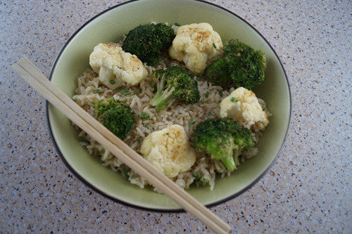 Broccoli & Egg-Fried Rice with Sliced Lamb