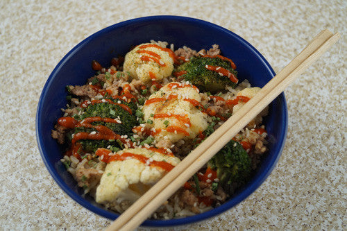 Chili-Garlic Beef Fried Rice with Broccoli & Cauliflower