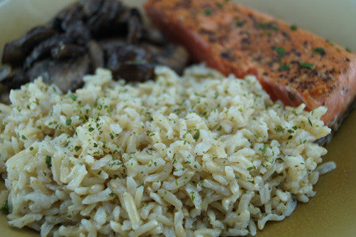 Sweet & Spicy Salmon & Mushrooms with Rice
