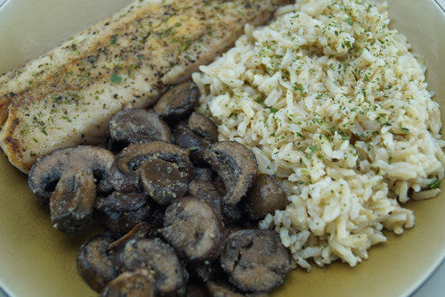 Lemon-Pepper Cod & Mushrooms with Rice