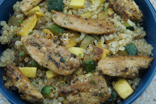 Pan-Seared Chicken with Squash and Zucchini Fried Quinoa