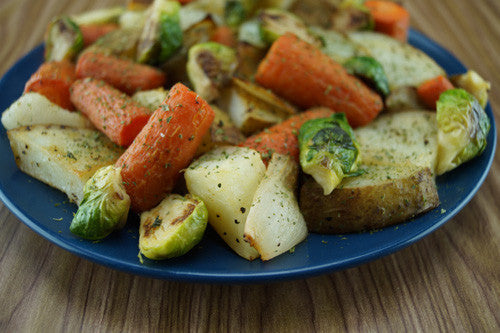 One-Pan Veggie Roast with Potatoes, Carrots, Sprouts & Peppers | Skillit Recipes