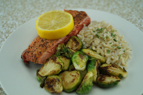 Pan-Cooked Salmon & Sprouts with a Side of Rice