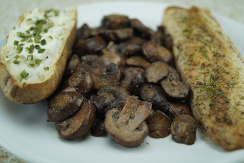 Buttery Whitefish with Mushrooms & Baked Potato