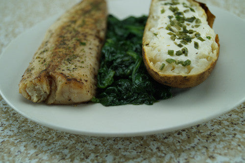 Spicy Spinach & Tilapia with Baked ’Tater