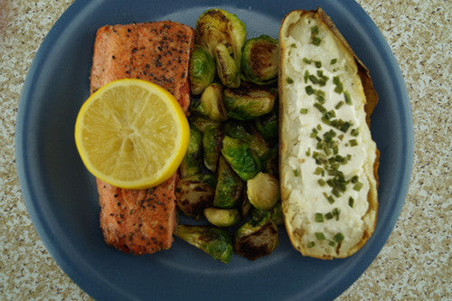Honey-Lemon Salmon & Sprouts with a Baked Potato