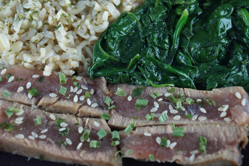 Sesame Seared Ahi with Spinach & Rice
