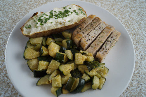 Pan-Cooked Pork & Zucchini with a Baked 'Tater